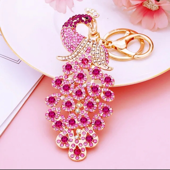BRAND NEW! Rhinestone Peacock Keychain Purse Jewel Charm ~ Gift Exotic - Picture 8 of 11